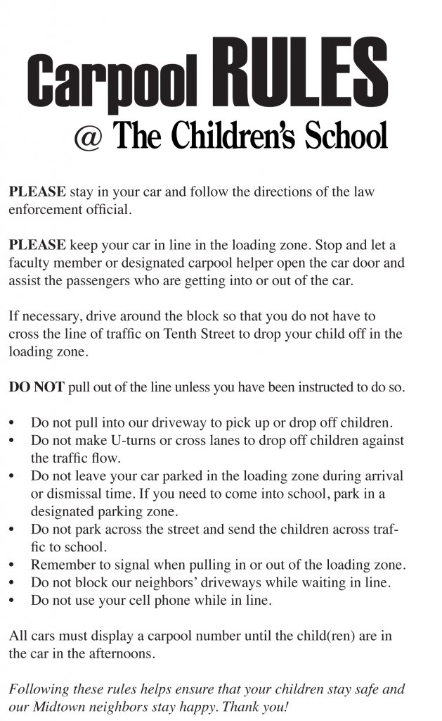 Carpool Rules & Reminders – The Children's School - The Children's School